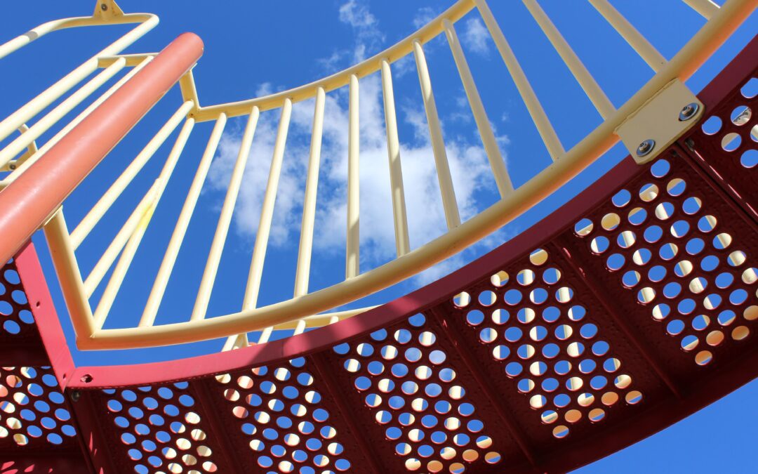 colorful playset bridge and railing